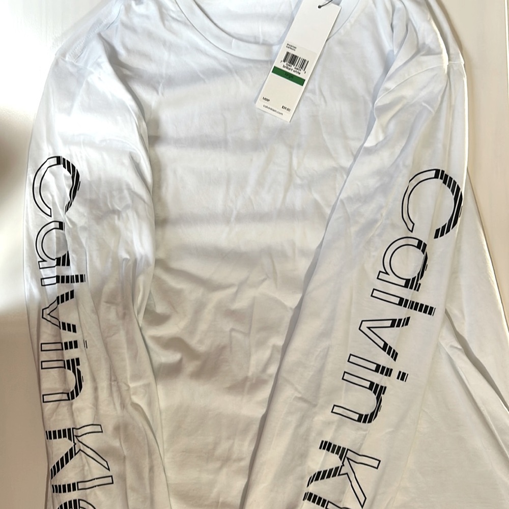 mens Large Calvin Klein white nwt long sleeve shirt